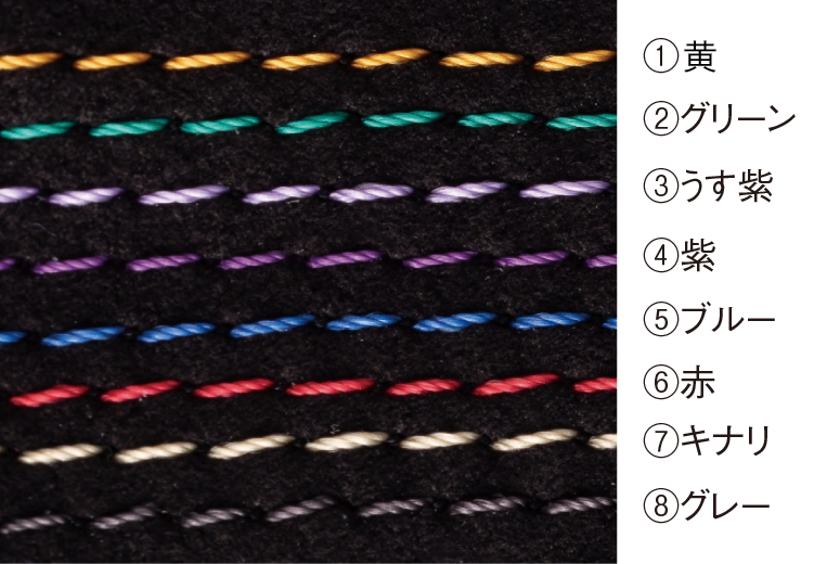 本体の縫い糸色は黒以外に8色の縫い糸が選択できます。